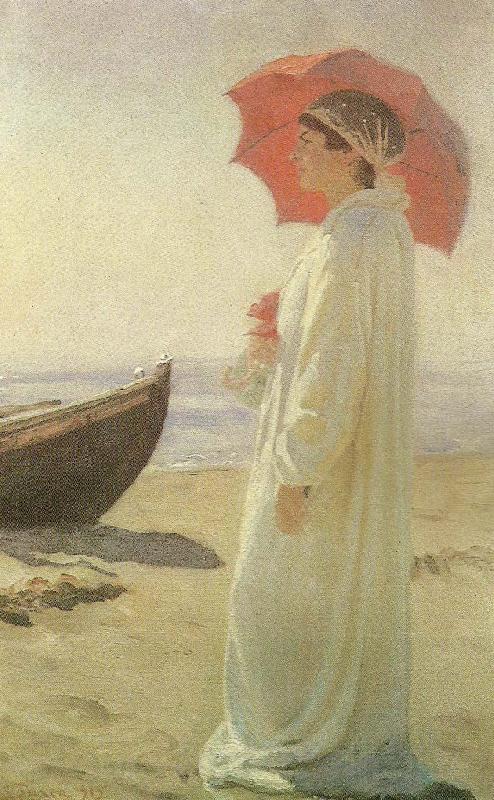 Laurits Tuxen nina, kunstnerens datter, pa stranden France oil painting art
